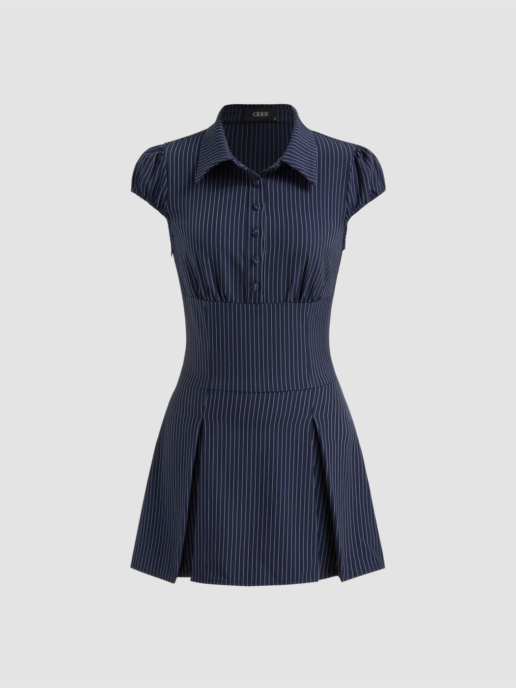 Collar Stripes Pleated Shirt Mini Dress