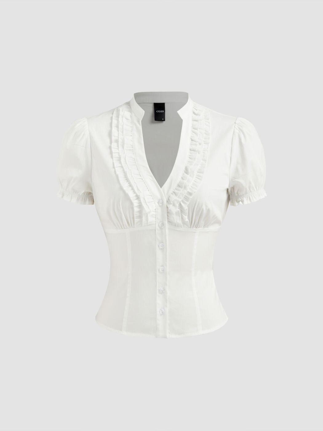 Cotton-blend V-neck Lettuce Trim Short Sleeve Blouse