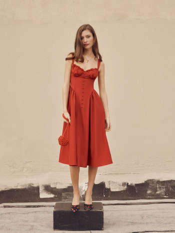 Cotton-blend Sculptural U-neckline Ruffled Lace Up Flared Maxi Dress