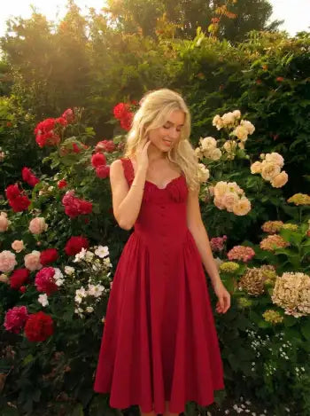 Cotton-blend Sculptural U-neckline Ruffled Lace Up Flared Maxi Dress