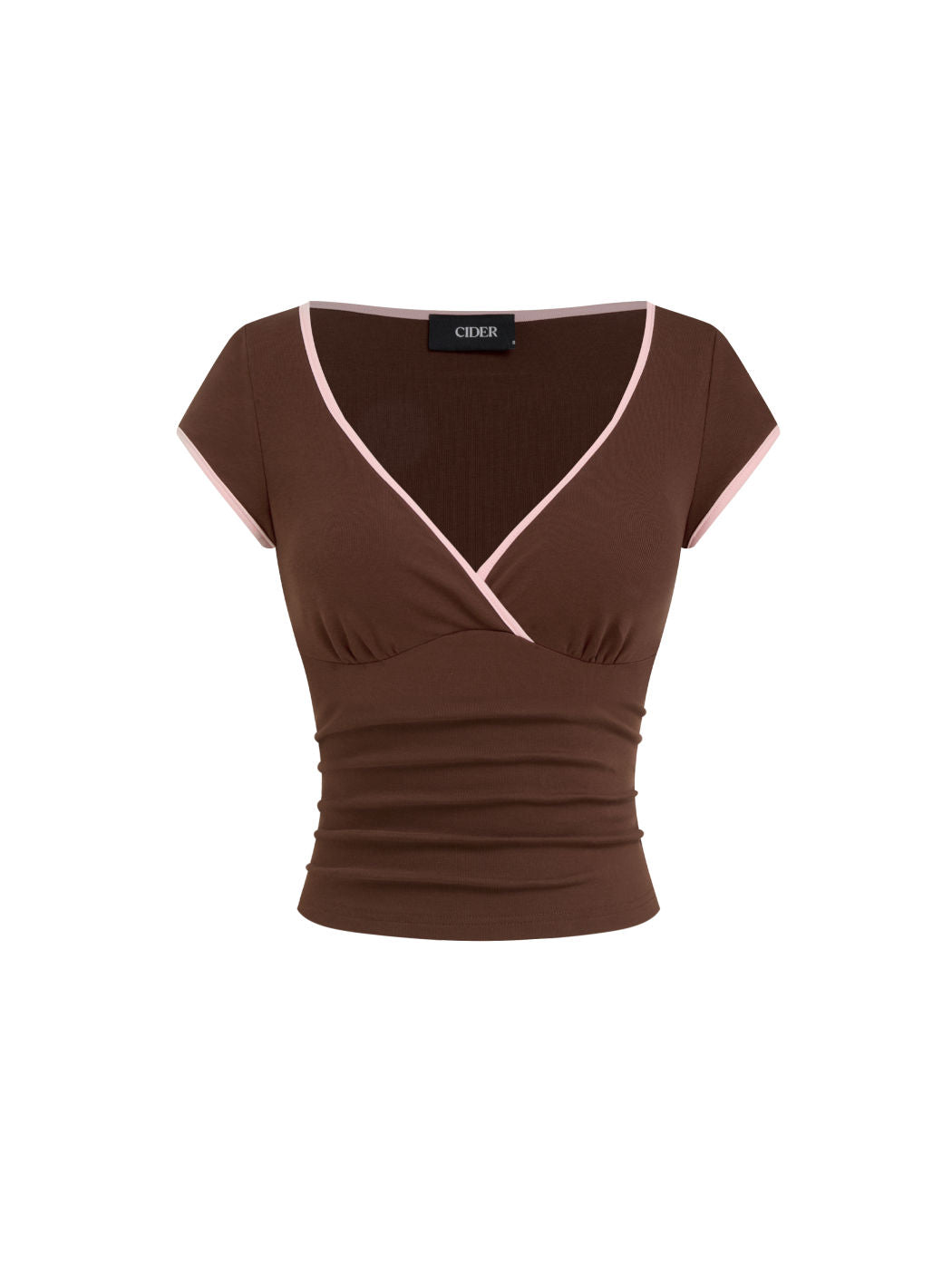 Cotton-blend V-neck Two Tone Top & Mid Rise Drawstring Straight Leg Trousers Set
