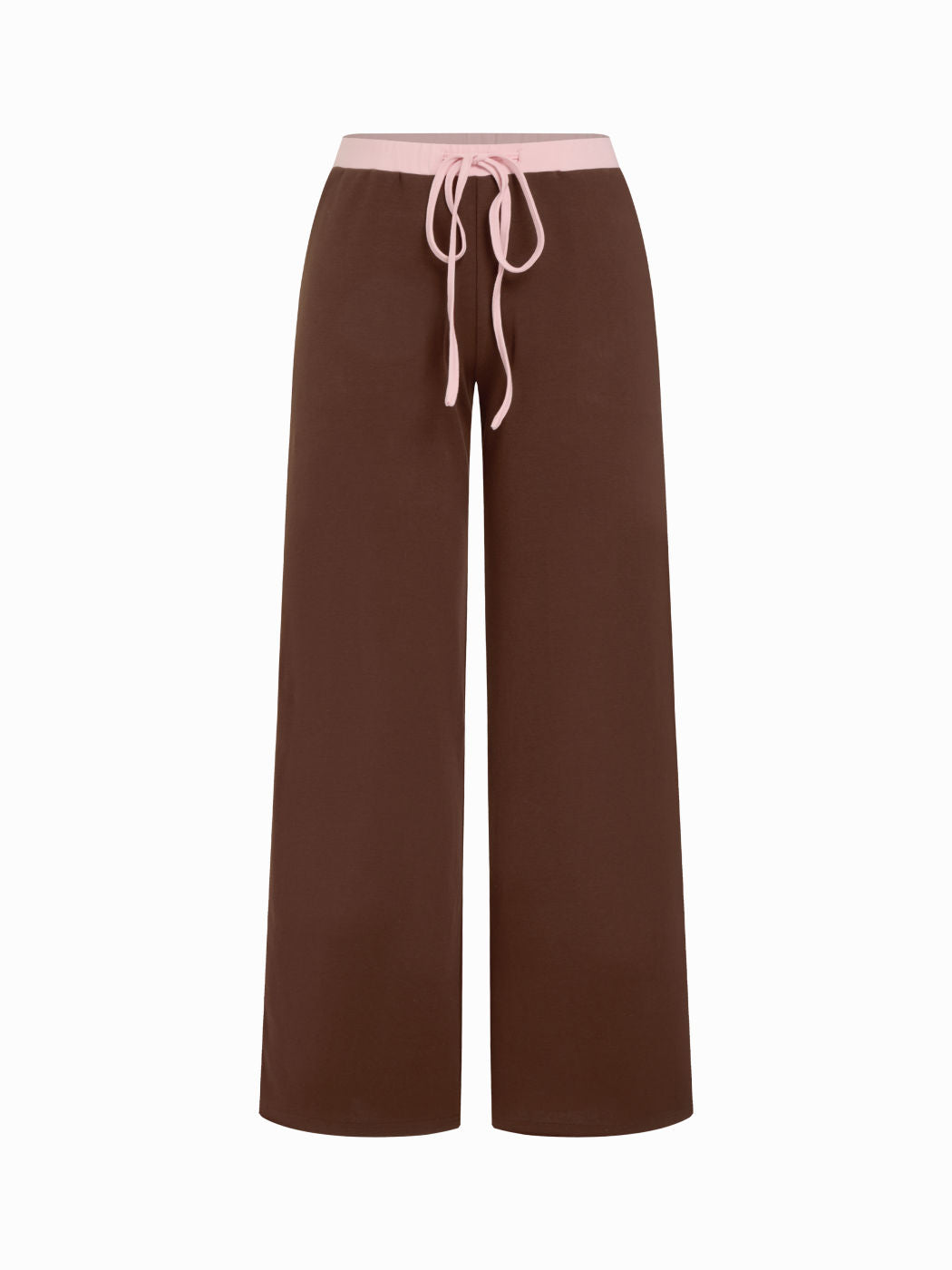 Cotton-blend V-neck Two Tone Top & Mid Rise Drawstring Straight Leg Trousers Set