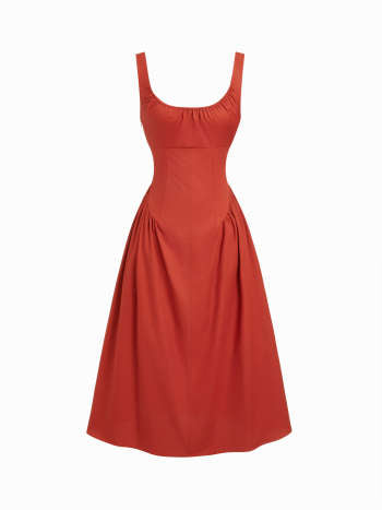 Cotton Scoop Neckline A-line Midi Dress