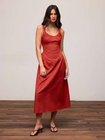 Cotton Scoop Neckline A-line Midi Dress