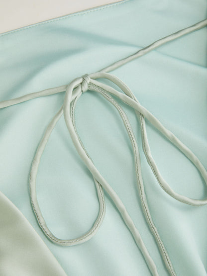 Satin Boat Neck Bell Sleeve Backless Mini Dress