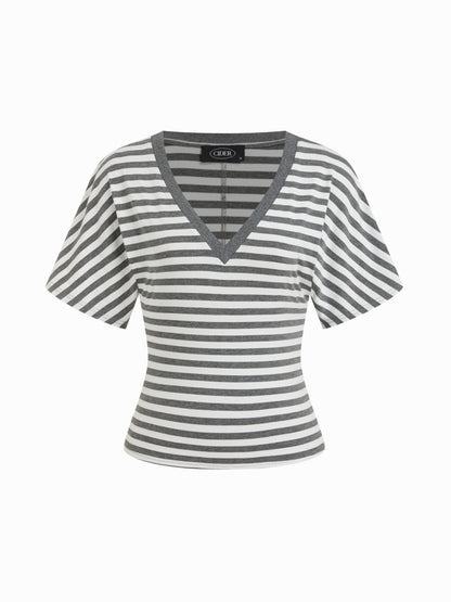 Cotton-blend High Stretch V-neck Short Sleeve Tee