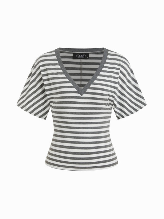 Cotton-blend High Stretch V-neck Short Sleeve Tee