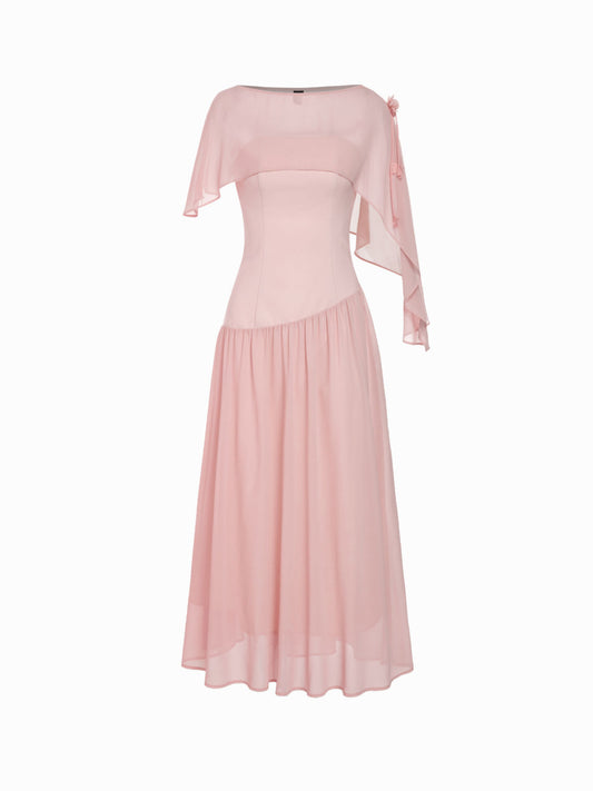 Bandeau Poncho Top Flowy Lace Up Maxi Dress